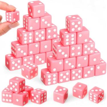 Imagem de Poen 30 Pcs Pink Dice Set Opaque 16mm Dice Casino Theme Party Cuboid Pink Game Cuboid with White Pips for Game Party Family Board Games