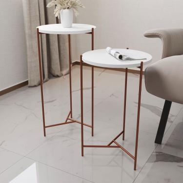 Imagem de Mesa Lateral Redonda áquila Cobre E Tampo Branco