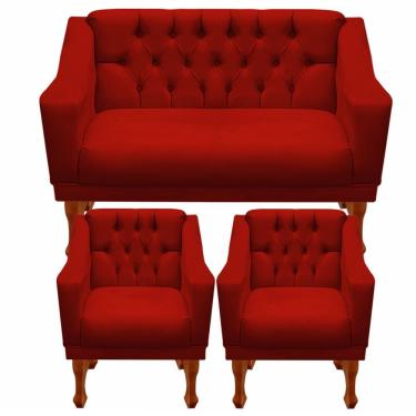 Imagem de Kit Namoradeira + 2 Poltrona Decorativa Grécia Dritex Suede Vermelho