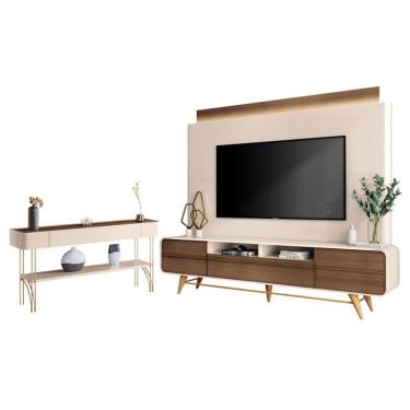 Imagem de Estante Home Theater Nobre E Aparador Vivant Off White Castanho - Hb Móveis