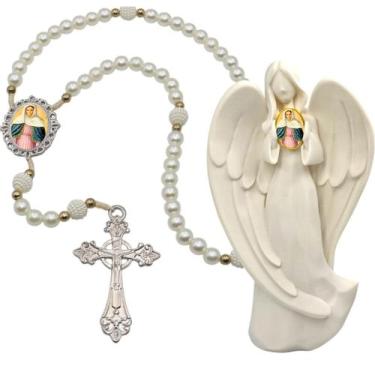 Imagem de Terço Oraçao Luxo com Imagem Anjo Nossa Senhora das Lagrimas Decoração