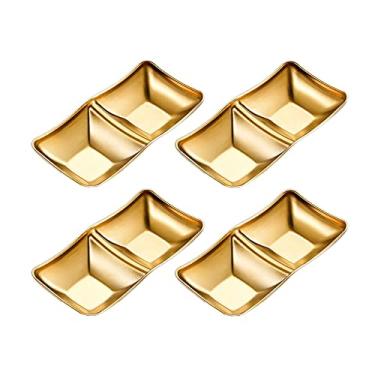 Imagem de maiwalk Acompanhamentos De Aço Inoxidável, 4 Peças, Tigelas Para Molho, Condimentos, Copos, Servir, Conjunto Sushi, Molhos Soja Cozinha Doméstica, Restaurante, Churrasco (Dourado, 2 Compartimentos)