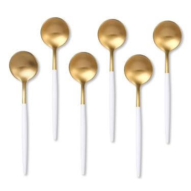 Imagem de Lemeya Conjunto De Colheres Café Em Ouro Branco, 6 Chá Aço Inoxidável, 5,11 Expresso, Sobremesa Demitasse, Mini Para Mexer, Acabamento Fosco, Lavável Na Máquina Lavar Louça
