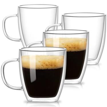 Imagem de OJA Conjunto de 4 canecas de café de vidro de parede dupla, sopradas à mão, 400 ml, resistente ao calor para cappuccino, chá, latte, expresso, vidro borossilicato isolado americano com alça
