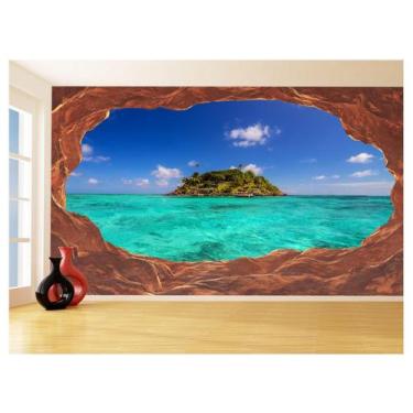 Imagem de Papel De Parede 3D Praia Mar Caverna Pedras Céu 3,5M Npr297 - Você Dec