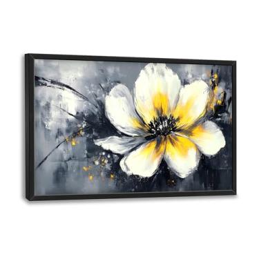 Imagem de Arte de parede grande de flores abstratas emolduradas para sala de estar imagens florais em preto e branco pintura impressa em tela grande moderna arte extra grande para quarto, escritório, decoração