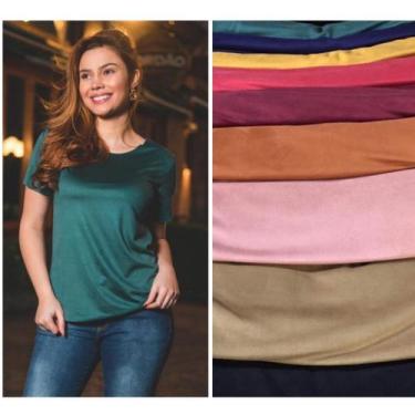 Imagem de Blusa feminina tshirt suede manga curta moda - Filó Modas, g, Verde