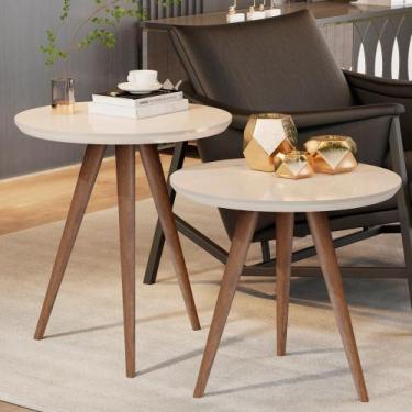 Imagem de Conjunto Mesa Lateral Sofá Sala Pés Palito Off White - CASA H