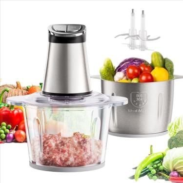 Imagem de Processador de preparação de alimentos de tigela dupla 3L com 2 lâminas, configurações de 2 velocidades e display digital – Aparelho de cozinha silencioso