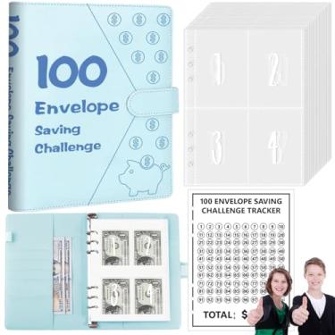 Imagem de Fichário de desafio de economia de dinheiro com 100 envelopes, fichário de orçamento A5 com envelopes de dinheiro, livro de desafios de economia para economizar $5.050, 10.000, 500, planejador de