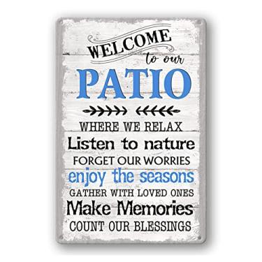 Imagem de Masleo Placa de Lata de Metal Engraçada para Pátio Decoração de Parede para Pátio Bem-Vindo Aos Nossos Sinais de Pátio Ao Ar Livre Bem-Vindo À Nossa Varanda Placa de Quintal Decorações Ao Ar Livre Dec