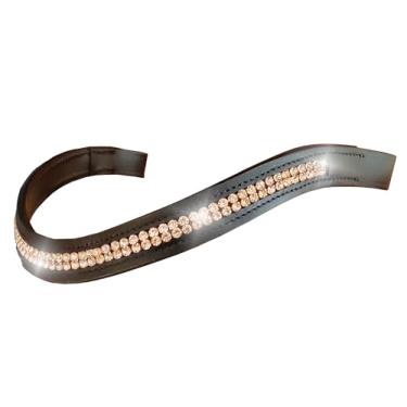 Imagem de Hunters Saddlery Browbands de couro curvado para cavalos ingleses e cristais brilhantes brilhantes de diamante (preto, pônei)