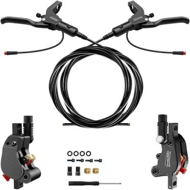 Imagem de DYISLAND Conjunto de freios a disco hidráulicos LD-210S, kit de freio hidráulico de 2 pinos/desligamento para scooter elétrica/E-Scooter (freios R-R (preto)