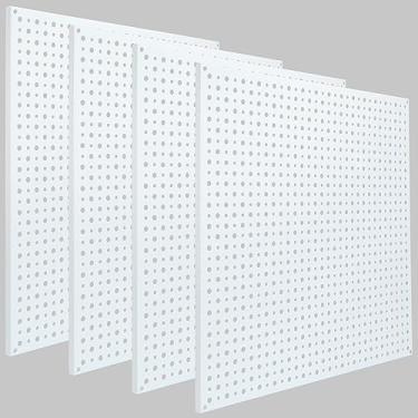 Imagem de Suporte de armazenamento Pegboard de aço, painéis de organização de ferramentas de placa de metal, painéis universais de 1/8" e 1/4" Pegboard universal à parede para garagem cozinha banheiro escritório (pacote com 4 4 polegadas x 40 polegadas) (branco)