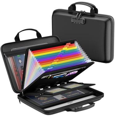 Imagem de ZOOPIP Organizador de arquivos à prova de fogo, caixa de documentos à prova de fogo com trava, pasta de arquivos expansível grande com 13 bolsos, armazenamento seguro portátil para cartas/documentos