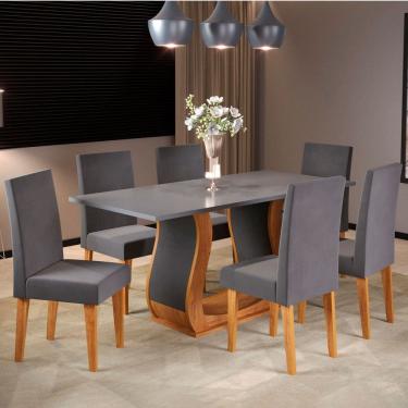 Imagem de Mesa de Jantar 6 Lugares Persia Marrom/Cinza/Veludo Grafite - Pnr Móveis
