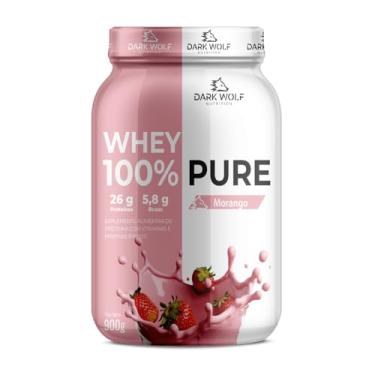 Imagem de Whey 100% Pure 900g Pote - Dark Wolf Nutrition Proteína por Dose – Pós-Treino com BCAAs – Suplemento Alimentar para Ganho de Massa Muscular (900g, Morango)