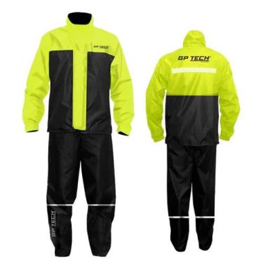 Imagem de Conjunto Capa De Chuva Gp Tech Nylon Preta Amarela Masculina Motoqueir