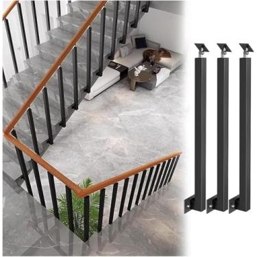 Imagem de Pilar De Corrimão Montado Lateralmente - Poste De Balaustrada De Escada, Eixos De Corrimão De Metal Preto Com Suporte De Ângulo Plano E Ajustável De 270°, 5 Pack, Height-95cm(37.4in)