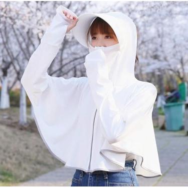 Imagem de Proteção Solar Feminina Upf 50 Uv Moletom Ao Ar Livre Manga Longa Respirável Anti Uv Proteção Solar Roupas, White, XL