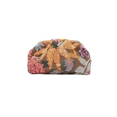Imagem de MakeMeChic Bolsa feminina com bordado floral de lantejoulas brilhantes para noite, Laranja, One Size