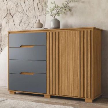 Imagem de Cômoda 4 Gavetas 2 Portas Ripado Texas Moval - 3 Cores. - MoveBrinque