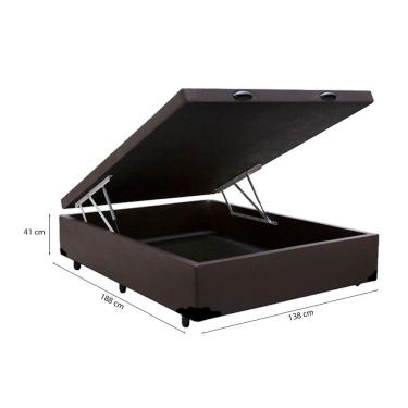 Imagem de Cama Box Baú Casal 138 Tokio com Colchão Espuma D33 Tecido Sintético Marrom Bege Bello Box