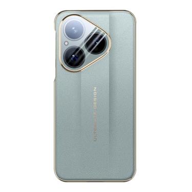 Imagem de HAOMRIYL Capa de couro para Huawei Pura 80 Ultra/80 Pro+/80 pro/80, capa ultrafina à prova de choque com proteção de câmera galvanizada, verde, 80 Pro