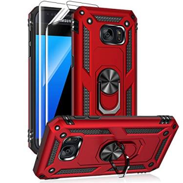 Imagem de Capa para Samsung Galaxy S7 com películas de alta definição, suporte para anel de metal de nível militar Androgate com suporte de anel de metal de 4,5 m testado à prova de choque capa para Samsung Galaxy S7 Vermelho
