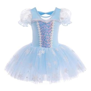 Imagem de Dressy Daisy Vestido tutu de balé princesa da neve para meninas, collant, saia de tule, bailarina cintilante, roupa de dança, tamanho 5-6, azul