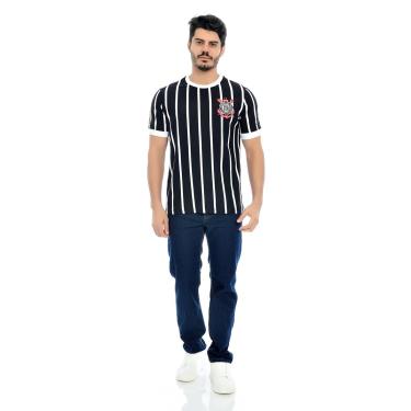 Imagem de Camisa Corinthians Listrada Retrô Democracia, Masculina, Preta, P