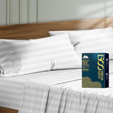 Imagem de Mayfair Linen Capas de travesseiro 100% algodão egípcio king size conjunto de 2 - capas de travesseiro de cetim de luxo 1500 fios listradas brancas, macias, respiráveis e refrescantes, serve para