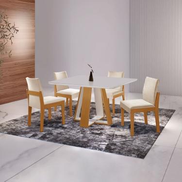 Imagem de Conjunto Sala de Jantar Grécia 4 Cadeiras Mônaco Castanho Cinamomo/Creme/Off White