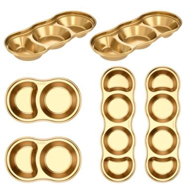 Imagem de 6 peças de pratos de molho, bandejas de aço inoxidável, várias divisórias, tigelas de condimento, multiuso, empilháveis, lanches, para restaurante, cozinha, molho, sal, vinagre, açúcar, especiarias