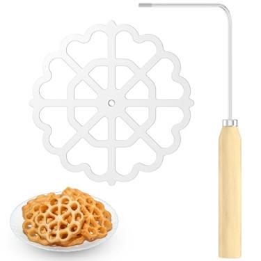 Imagem de Molde Bunuelos, molde de ferro roseta, molde de alumínio para fazer biscoitos Bunuelos com cabo de madeira, conjunto de moldes de ferro de roseta destacáveis, anel de bolo de funil, molde Achappam