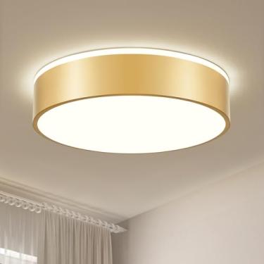 Imagem de VIOLOEMI Luminária de teto LED dourada regulável, 5CCT 2700 K-6000 K, luz de teto moderna, luminária minimalista redonda para quarto, cozinha, lavanderia, sala de estar, 15,74 polegadas