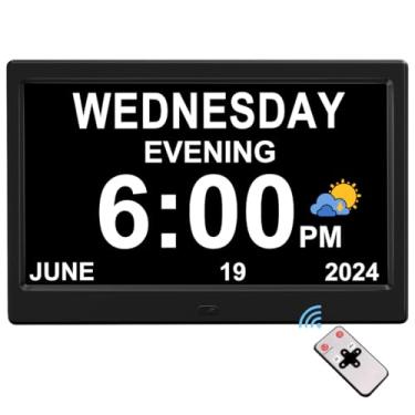Imagem de Despertador digital extra grande com visão prejudicada com dia e hora para idosos, relógio com calendário automático regulável (25 cm preto)