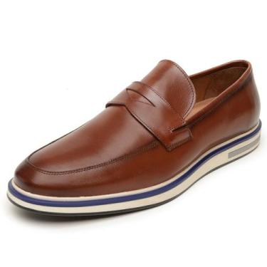Imagem de Sapato Social Masculino Em Couro Loafer Esporte Fino Calce Facil Solad