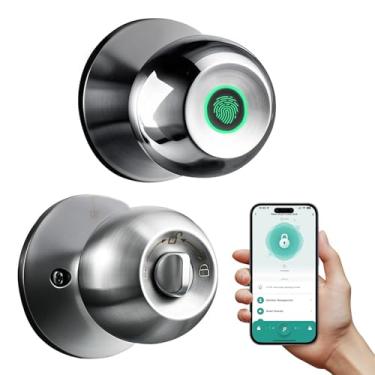Imagem de SISAV Fechadura de porta inteligente com controle de aplicativo e chave, trava automática de toque duplo, maçaneta biométrica para quarto, apartamento, escritório, hotel, garagem - prata