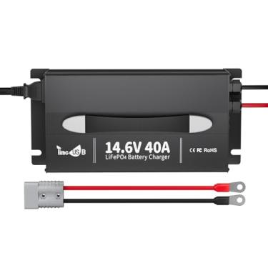 Imagem de Timeusb - Carregador de bateria LiFePO4 de 14,6 V 40 A com tomada Anderson para baterias LiFePO4 de 12 V, carregador de bateria de lítio de carregamento rápido de 40 A com indicador LED, carregador