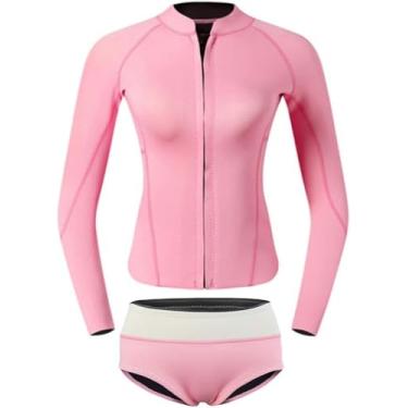 Imagem de Fato De Surf Feminino Las Wetsuit Para Atividades Aquáticas, Neoprene De 2 Mm Roupa De Mergulho De Manga Comprida, Las Split Wetsuit, Adequado Para Snorkeling, Mergulho Profundo, Rojo, S