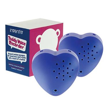 Imagem de Inventiv Pacote com 2, módulo de gravador de som de voz de 30 segundos para brinquedo de pelúcia, urso de pelúcia com coração gravável, gravação de mensagens personalizadas (azul)