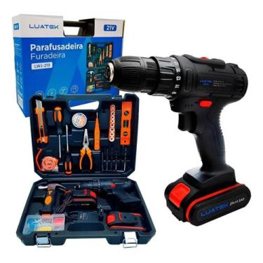 Imagem de Parafusadeira Furadeira Impacto 21v Kit Ferramentas Maleta PretoParafu