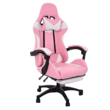 Imagem de Cadeira Gamer Ergonômica Reclinável Com Apoio De Pés Premium Preto Branco Rosa