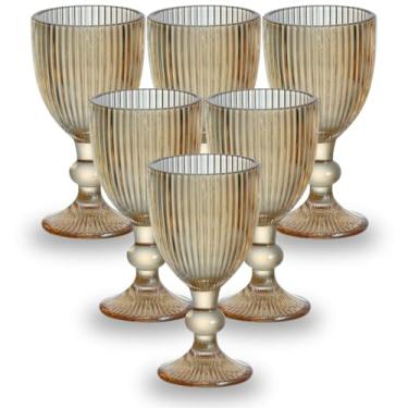 Imagem de Jogo 6 Taças de Licor, Vidro Âmbar, 60ml, Design Graffiato Canelado, Ideal Para Cachaça, Vinho do Porto e Aperitivos, Estilo Vintage