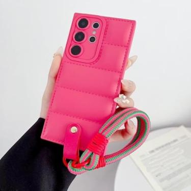 Imagem de Capa protetora de lente com revestimento acolchoado 3D e alça de pulso à prova de choque para Samsung Galaxy S20 S21 S23 S24 FE S22 S25 Ultra Plus, rosa, para S24FE