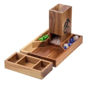 Imagem de Dice Tower Tapeera magnética de madeira com bandeja de dados D&D