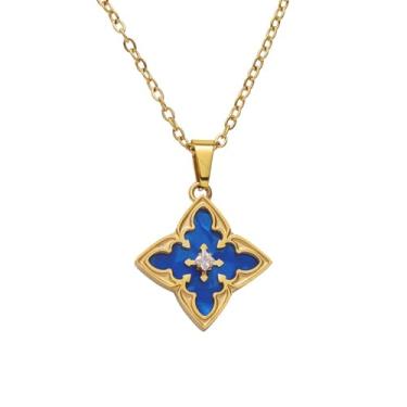 Imagem de ONERVA Colar de trevo banhado a ouro 18 K com pingente de zircônia cúbica delicada, para mulheres, presente de dia dos namorados, aniversário, casamento, ocasião, uso diário, One Size, Aço inoxidável