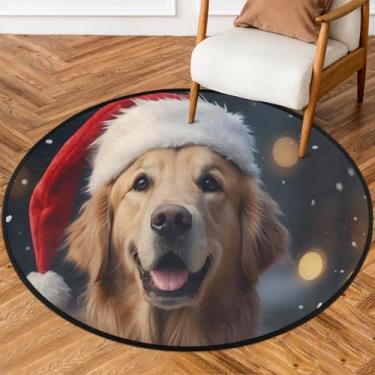 Imagem de Tapete redondo para cães Golden Retriever de Natal, 1,5 m, antiderrapante, tapete redondo, lavável, macio, tapete decorativo para quarto, sala de estar, sala de jantar, entrada, berçário, interior