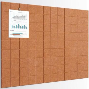 Imagem de Quadro de cortiça grande, pacote com 12 azulejos de parede de feltro com adesivo removível seguro, quadro de avisos para escritório, quadro de cortiça para design acolchoado e protetor de parede de